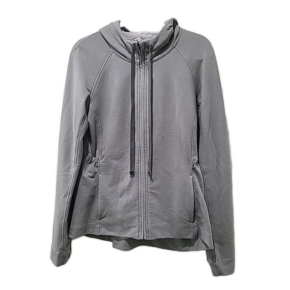 Lululemon Gray Adjustable Waist Longer Hip Length Drawstring Hoodie Full Zip 10